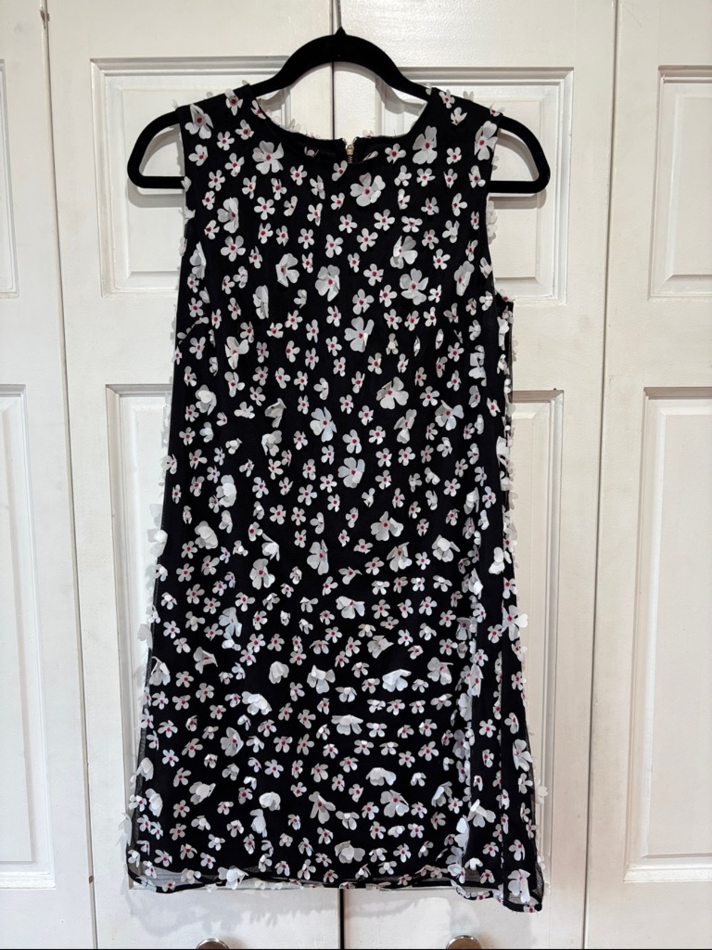Karl Lagerfeld Black Midi Dress with White and Pink Floral Appliqué